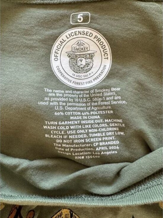 NWT Torrid Smokey The Bear Classic Fit Crewneck Tee Green Size 5X - Picture 4 of 5